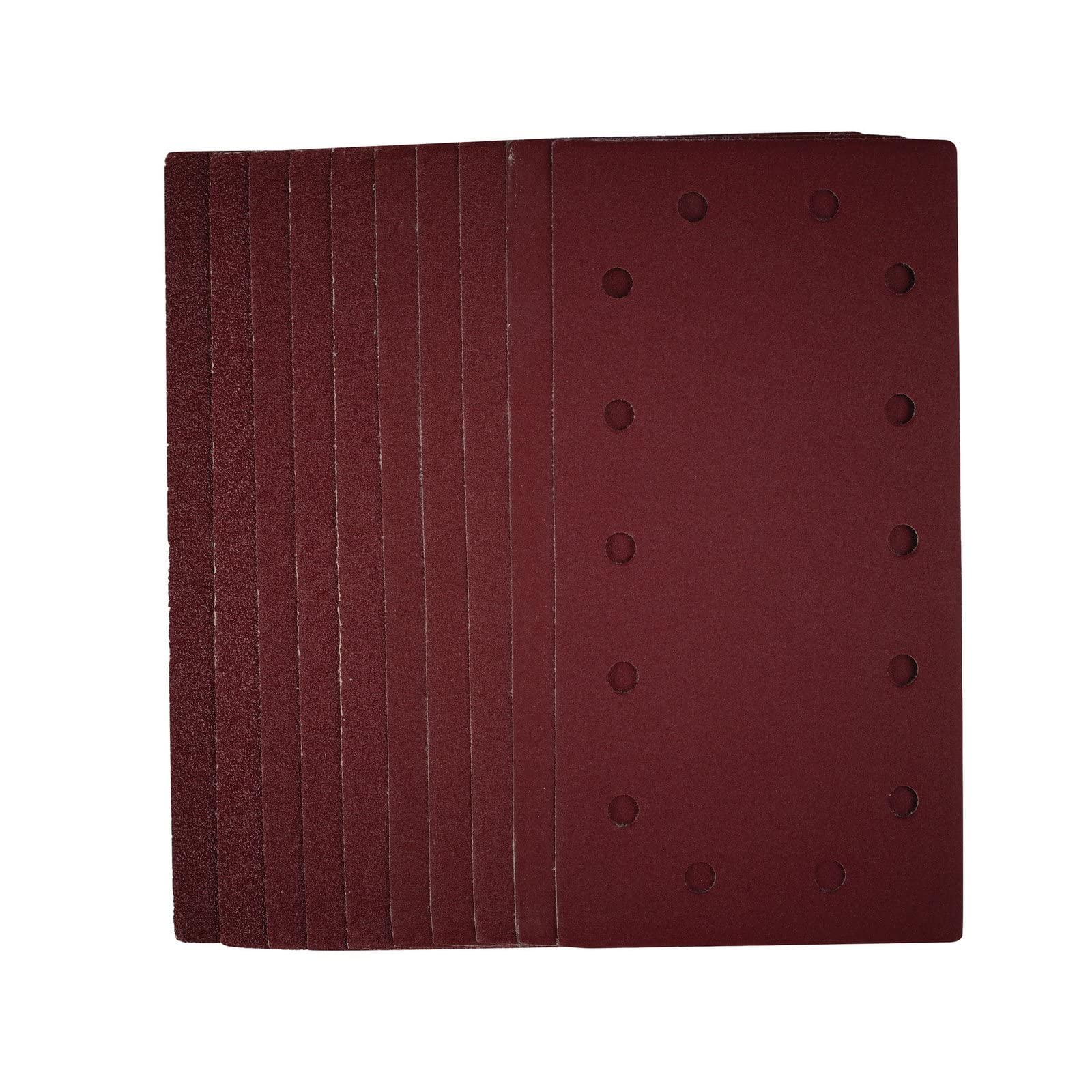 Draper 230 x 115mm 10 -Piece Sanding Sheets Set | Assorted Grit Hook & Loop Sander Accessory | Multi- Surface Utility | Aluminium Oxide | 8mm Dust Extract Holes | 55866