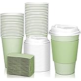 JarThenaAMCS 50Pcs Easter Mallard Duck Sage Green Disposable Coffee Cups with Lids and Sleeves 12oz Insulated To Go Paper Cups for Home Restaurant Travel Business Party Supplies