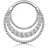 OUFER Septum Rings 16G, Three Rows Paved Shiny Clear CZ Septum Jewelry, 316L Stainless Steel Septum Piercing Jewelry, Helix Cartilage Conch Daith Piercing Jewelry For Women And Men