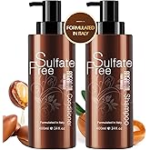 Natural Organic Sulfate Free Moroccan Argan Oil Shampoo and Conditioner Set - Color Safe Treatment, UV Protection, Intense Moisturizing For Dry, Damaged, Frizzy, Volumizing for Thin Hair 14 Ounce