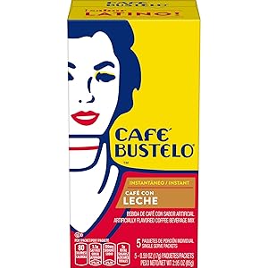 Café Bustelo Café con Leche Flavored Instant Coffee Beverage Mix, 60 Count Single Serve Packets