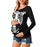 Ekouaer Womens Maternity Halloween Shirts Long Sleeve Skeleton Baby T-Shirt Skeleton Baby Funny Pregnancy Tees Tops