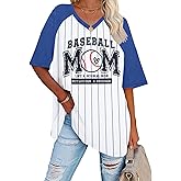 Baseball Mom Shirts for Women - Oversized V Neck Baseball Jersey Shirt Stripe Graphic Print Casual Tops Tees