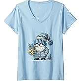 Womens Blue Christmas Gnome For Winter Christmas Cookies For Xmas V-Neck T-Shirt