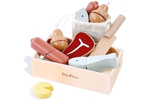 PairPear Wooden Play Food Cutting Meat Set - Wooden Toys for Toddlers Toy Food Play Kitchen Accessories