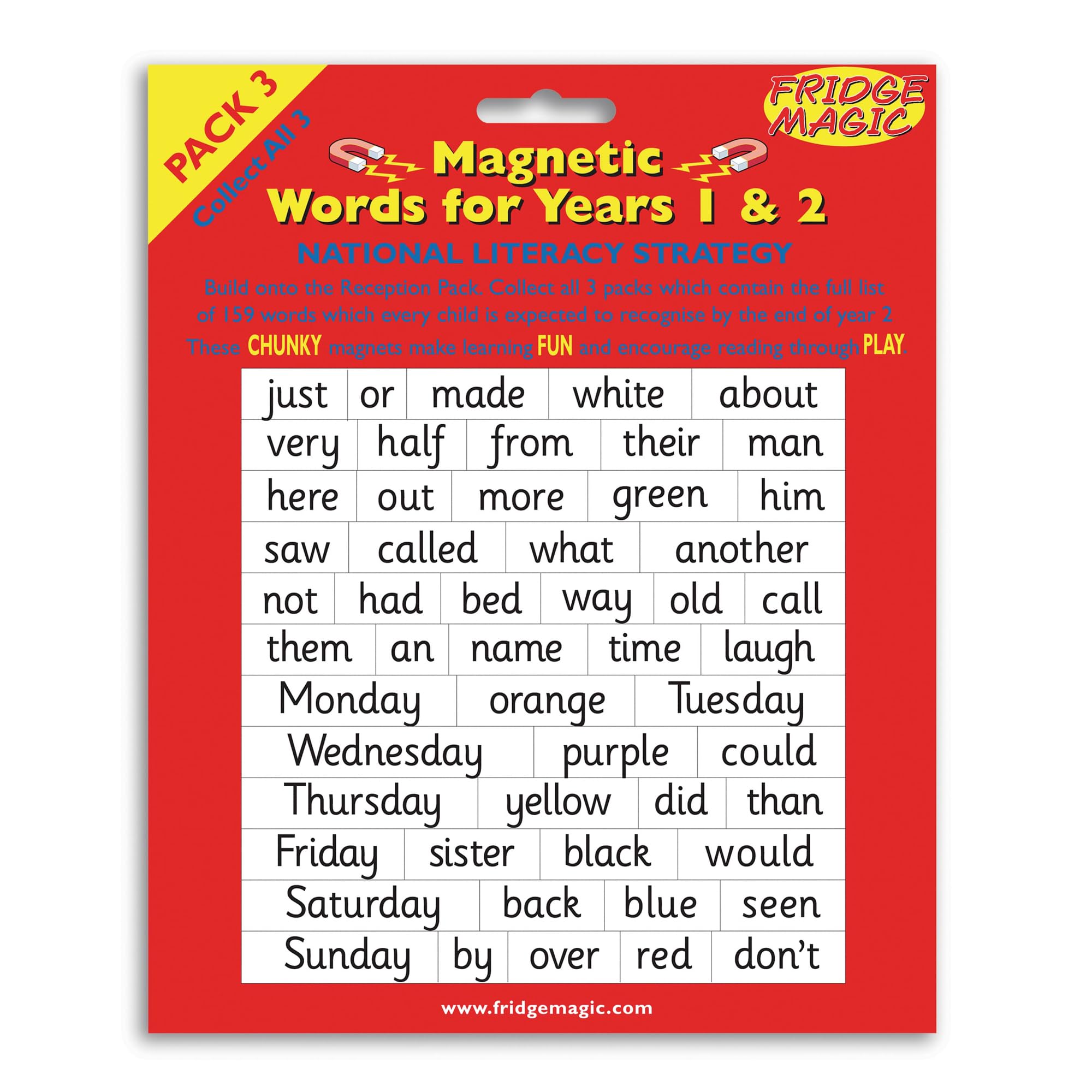 Engaging Magnetic Words for Key Stage 1 (Years 1 & 2) - | Expand Vocabulary, Build Sentences & Boost Reading Skills | Durable Fridge Magnets for Home Learning - Pack 3