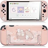 GeekShare Protective Shell Compatible with Switch 2, Kawaii Cartoon Dockable Case for Switch 2, Anti-Scratch and Shock-Absorption Design Cover Skin - Steamed Bun Rabbit
