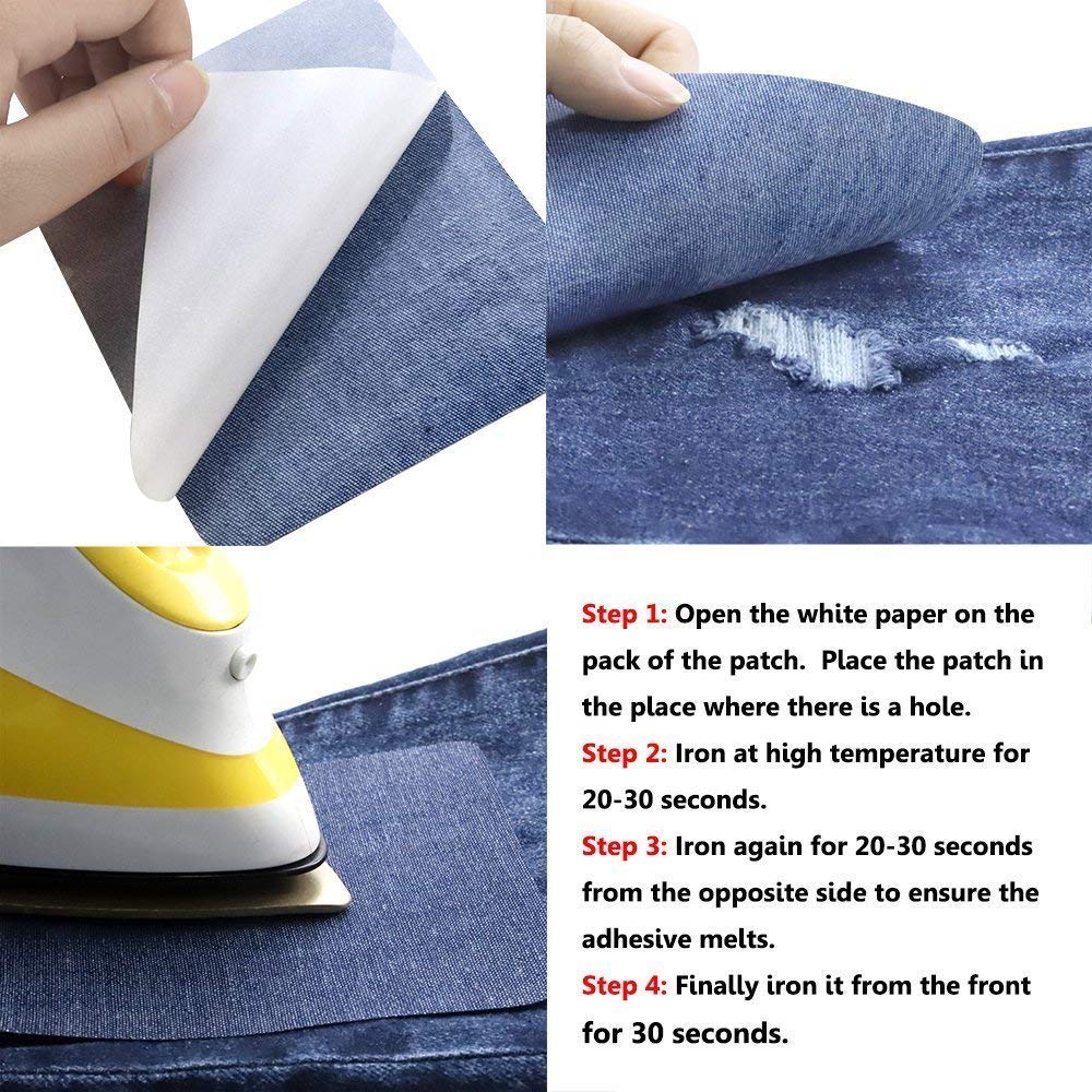 Isense [20 Pack] Iron/Sew on Denim Jeans Patches Assorted DIY Sew on Elbow Knee Backpacks Patches Light Blue Black Easy Stitch on