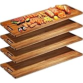 Skylety 4 Pieces 35.4" Acacia Wooden Cheese Serving Board with Handles Large Charcuterie Board Wooden Cutting Board for Appetizers Food, Cheese Board for Bread Meat Display Kitchen Decoration