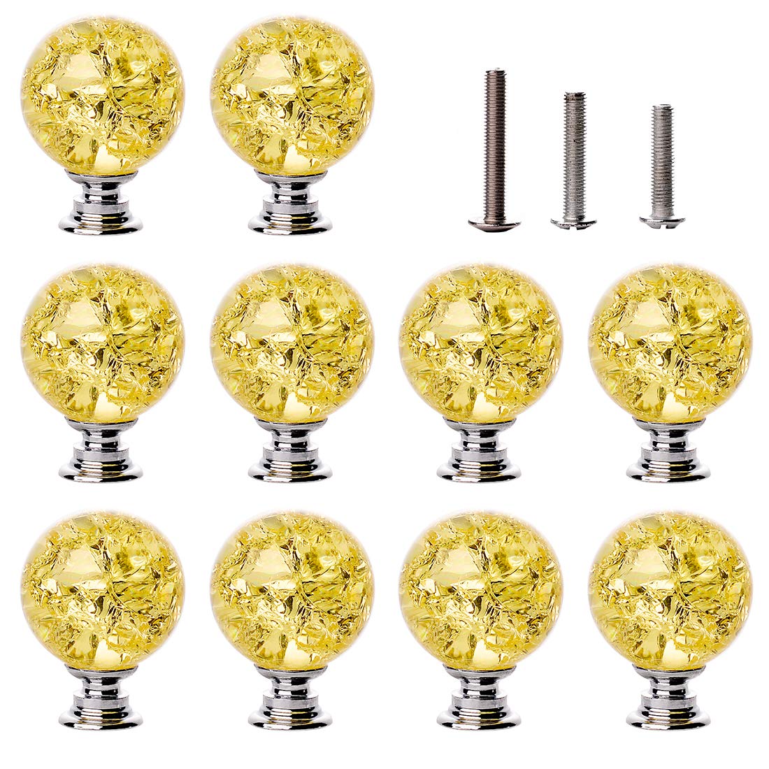 C&Z 10pcs 30mm Crystal Knobs Cupboard Cabinet Handle Drawer Pull with Screw for Kitchen Office Chest Dresser Bathroom Bedroom Wardrobe Yellow