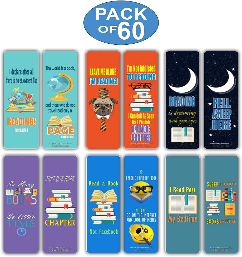 Creanoso Book Lovers Reading Bookmarks (60-Pack), Inspiring Bookmarker Cards for Bibliophiles - Image 3