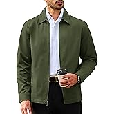 TACVASEN Men's Cotton Jacket Full Zip Up Work Jackets Turndown Collar Business Casual Windbreaker with 3 Pockets
