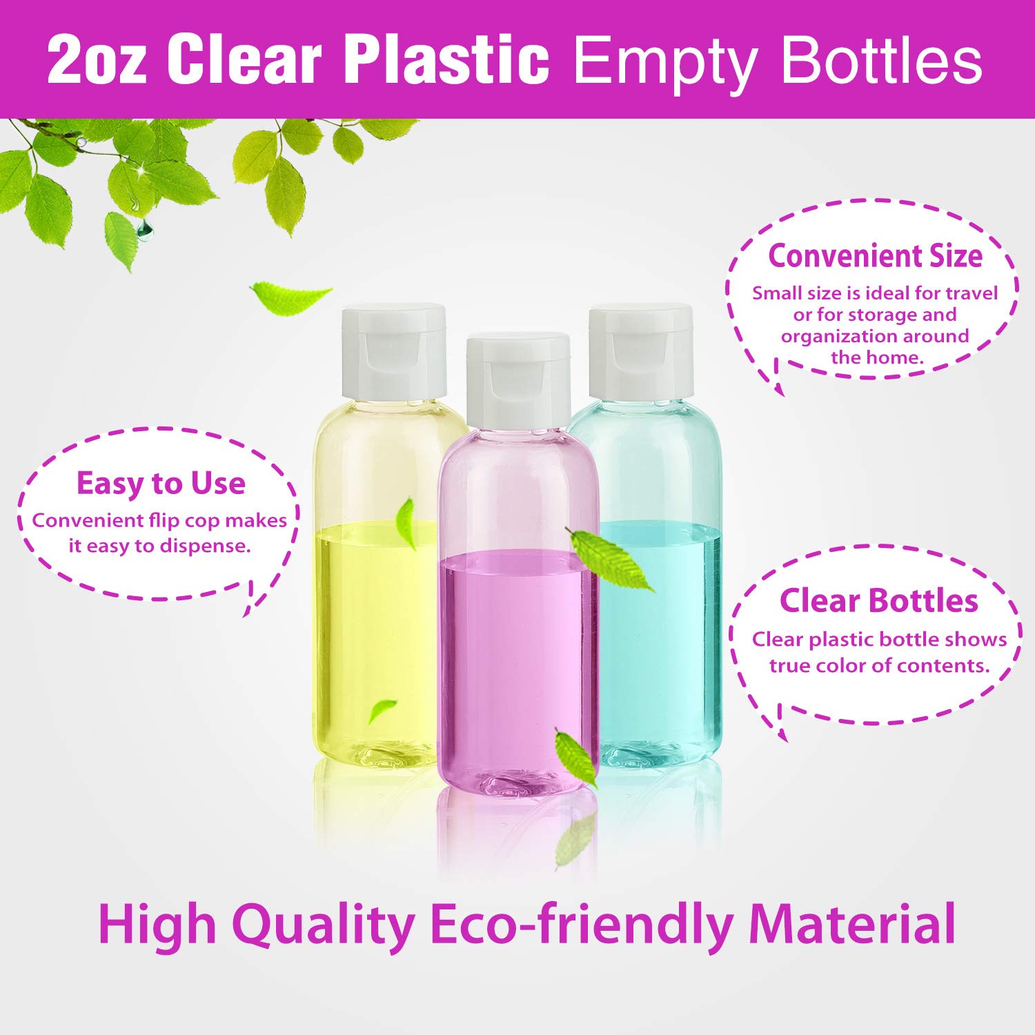 30 Pcs 2 oz Clear Plastic Empty Bottles with Flip Cap for Travel Size Liquids