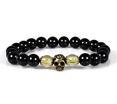 Amazon Com Black Onyx And Citrine Skull Good Luck Rocker Bracelet Skull Bracelet For Men Or Women Root Chakra Real Stones Bracelet Genuine Stone Citrine Healing And Cleansing Bracelet Citrine Energy Bracelet Handmade