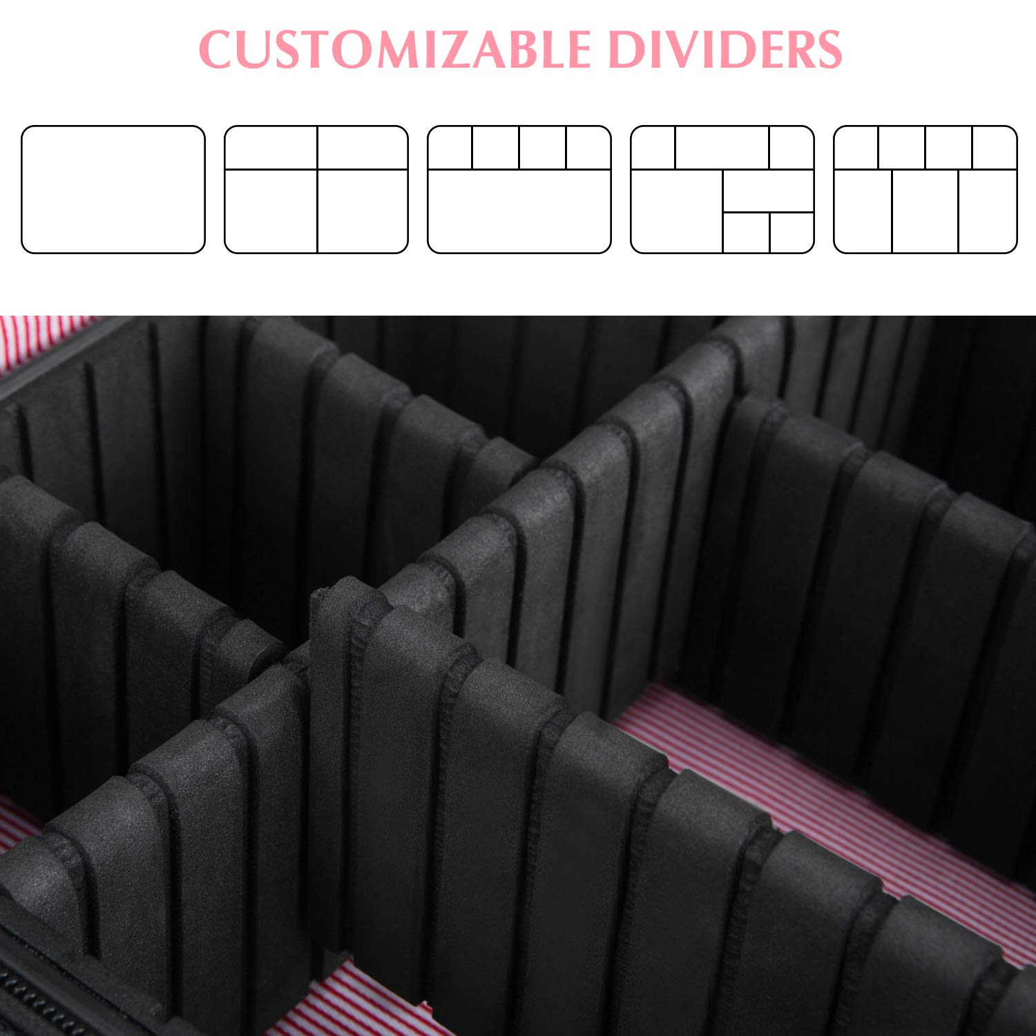 Kootek Travel Makeup Bag Portable Cosmetic Organizer Train Case with Adjustable Dividers for Cosmetics Makeup Brushes Toiletry Jewelry Digital Accessories : Beauty