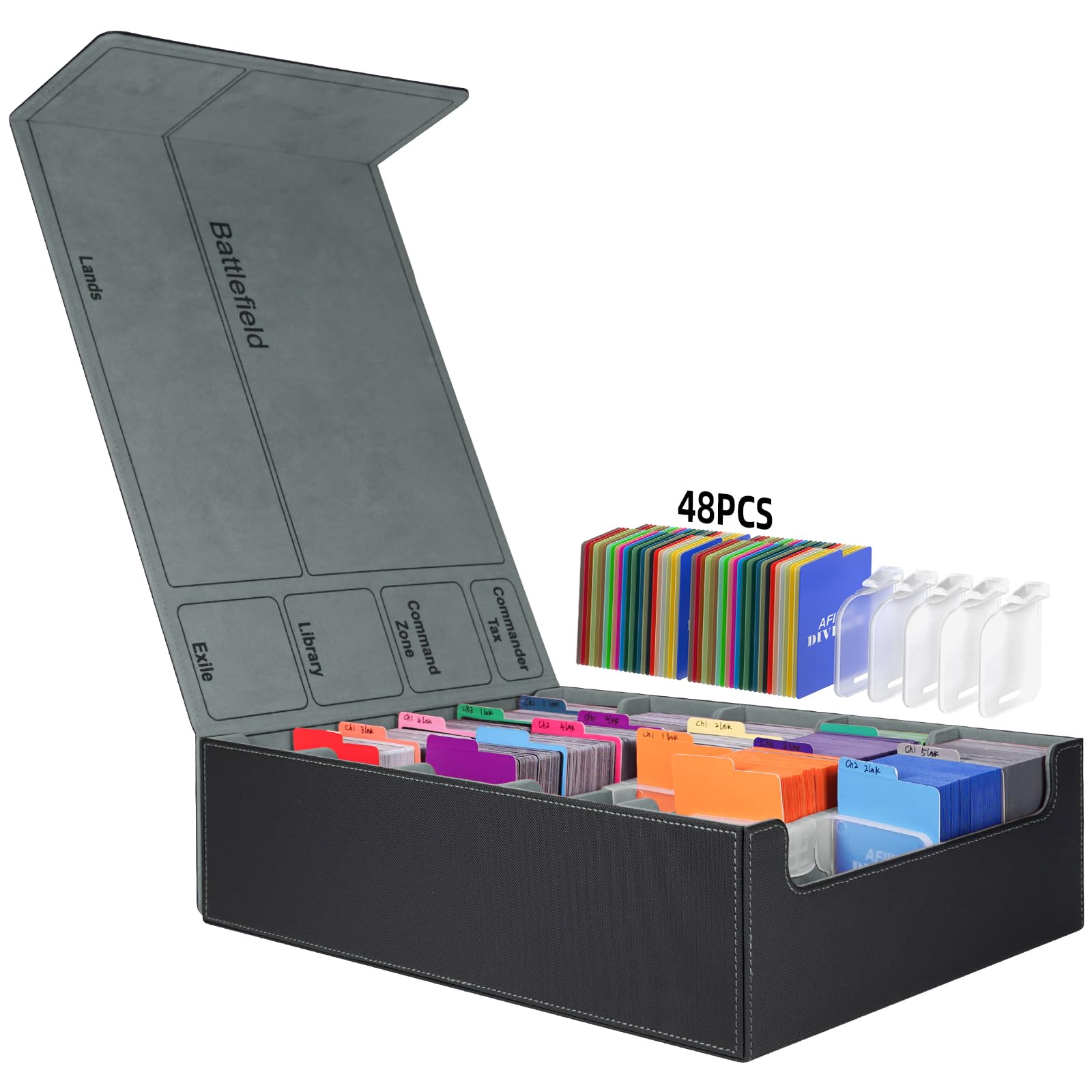 Photo 1 of AFIING 5-Row 3800+Trading Card Storage Box,Card Organizer Holder With 4 Supporters & 48 Dividers, Case Fit for Mtg Tcg Deck Box for Baseball Sport cards(Black Grye)