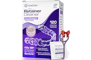 B. WEISS Retainer Cleaner Tablets, Invisalign Cleaner, Remove Stains, Odors & Plaque, Night Guard Cleaner, FSA & HSA Eligible, 4-Months Supply, Denture Cleaner, 120 Tablets, Grape-Scented