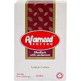 Al Ameed Gourmet Turkish Ground Coffee with Cardamom - Medium Roast, 8oz | Authentic 100% Arabica blend, Medium roast beans, Caffeinated, Smooth &amp; bright flavor, Fragrant, aromatic finish