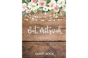 Bat Mitzvah Guest Book: Bonus Gift Log + Keepsakes & Photographs Section — Pink Floral Rustic Wood Cover Edition