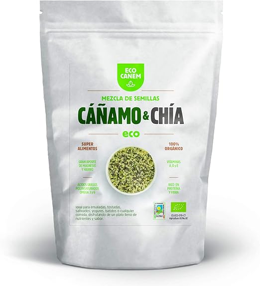 Semillas peladas de cáñamo con chía ECO. 100% Vegano. Really Raw ...
