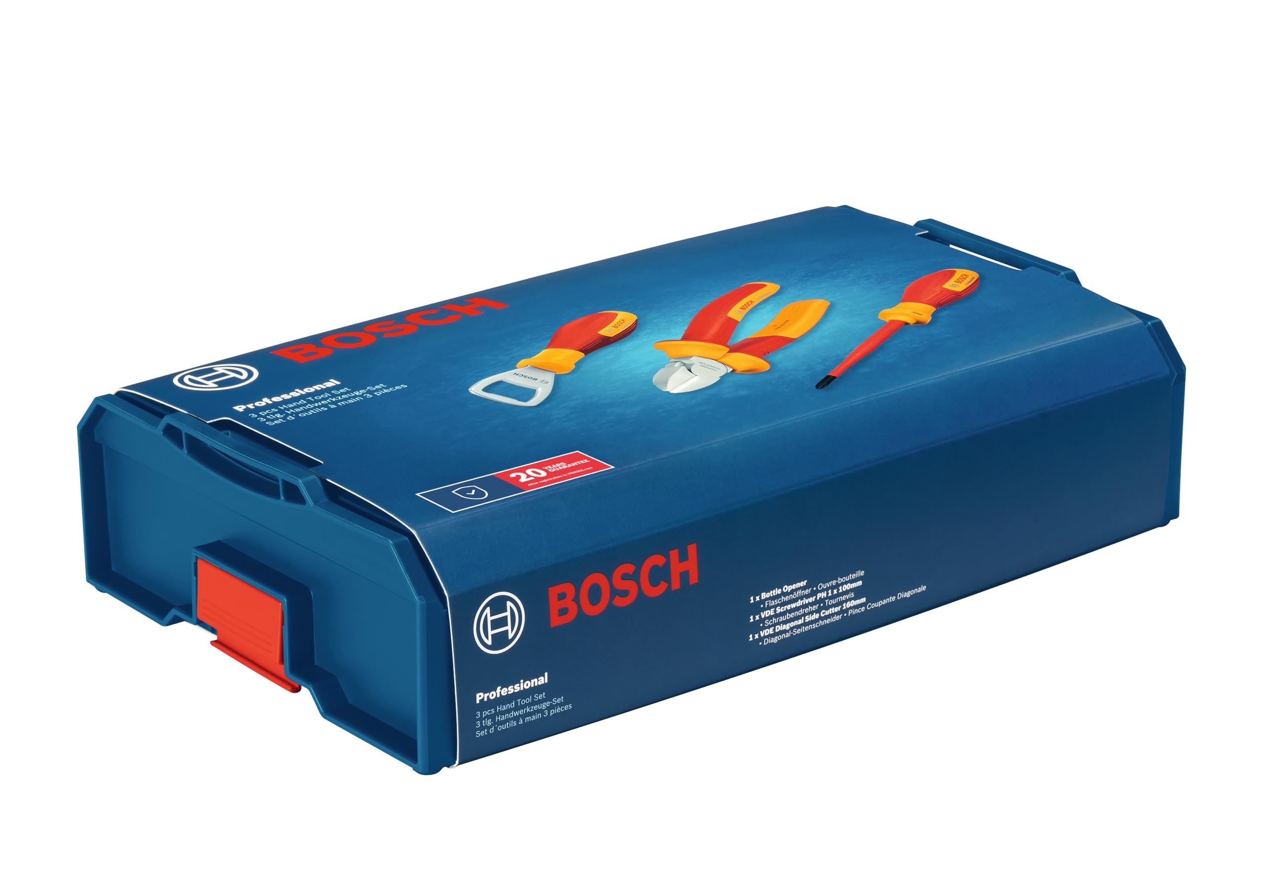 Bosch Professional 3-tlg. Handwerkzeug-Set (inkl. 1x VDE-Schraubendreher (PH1), 1 x VDE-Seitenschneider (160mm) und 1 x Flaschenöffner, in L-Boxx Mini) 2