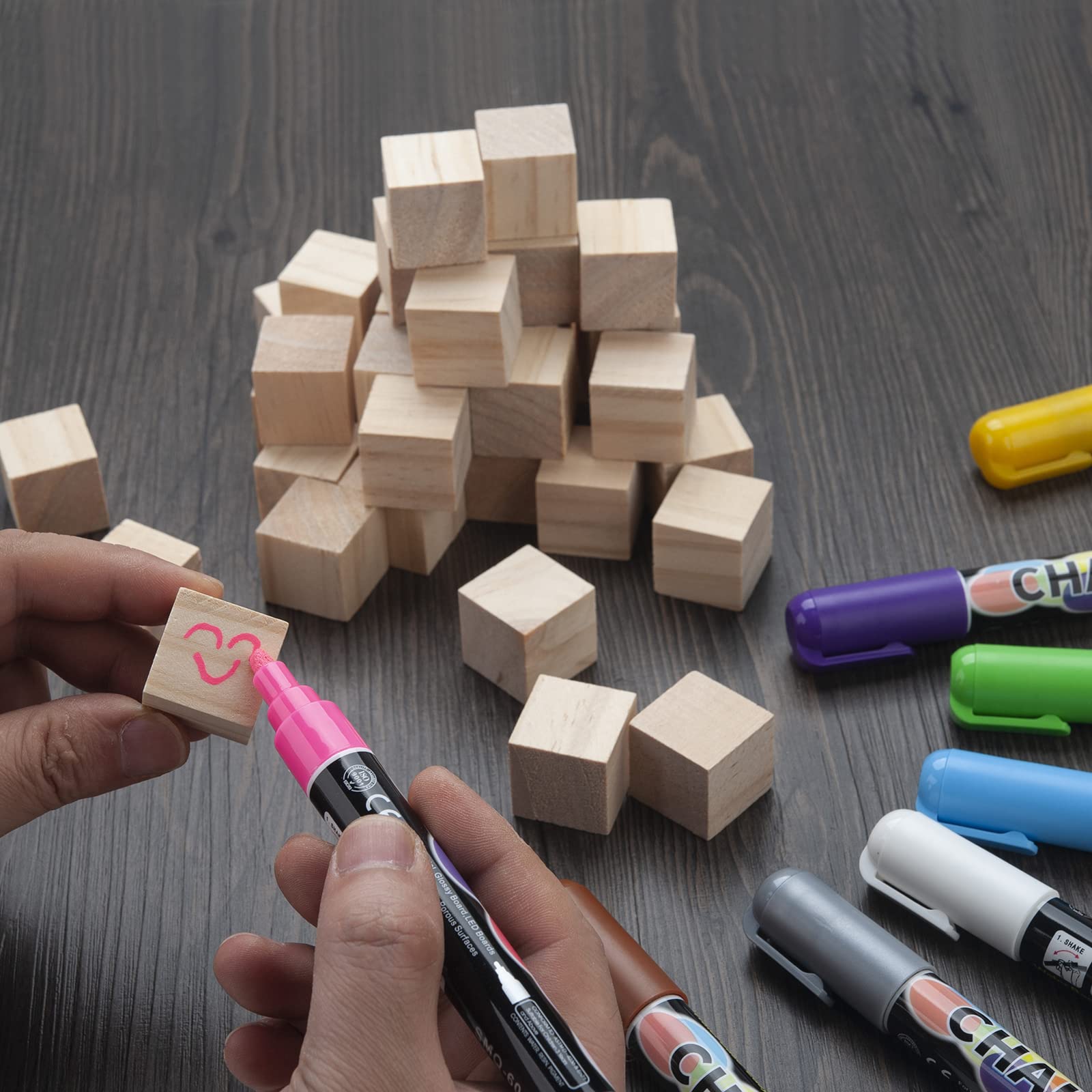 Unfinished Wooden Blocks for Crafts 1 inch, 50PCS Blank Wood Blocks for Crafting, Natural Wood Cubes Solid Wooden Square Blocks for Baby Shower, Kids DIY Projects, Puzzle Making, Letters, Stamps