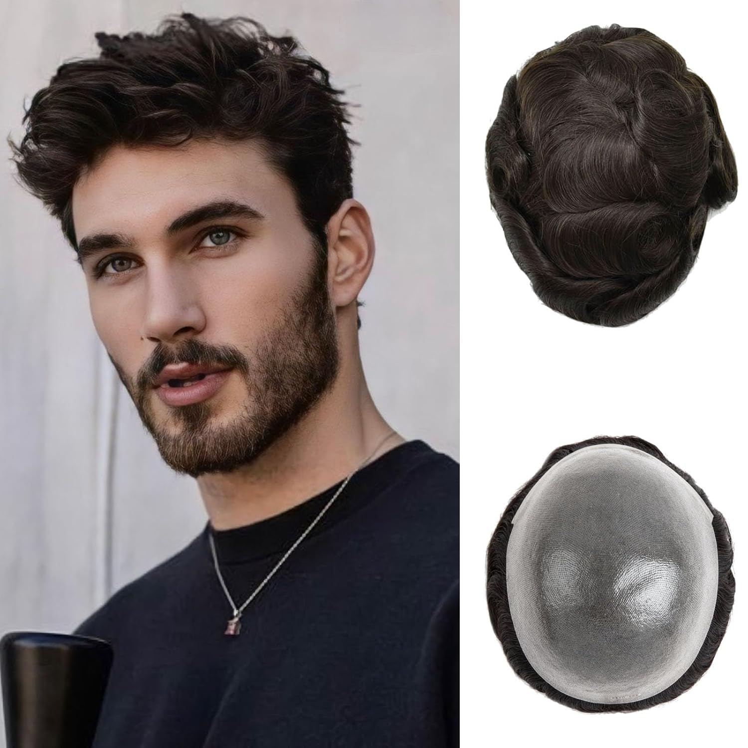 Toupee For Men 0.1mm Poly Skin Human Hair System For Men Men'S Toupee V-Loop Knots Durable Pu Toupee Human Hair Mens Wig Base Size 8X10 Inch 120% Density （#2）