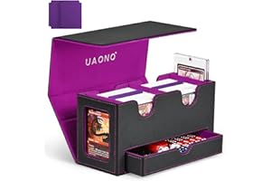 UAONO Card Deck Box for MTG, Double Card Storage Box with 2 Commander Display & 1 Dice Tray, Fits 200+ Double Sleeved Cards, Card Organizer for CCG TCG Sports Cards (Black Purple)