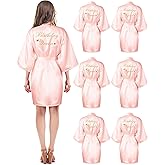 Xuhal 6 Pcs Women's Birthday Squad Robes Birthday Party Queen Spa Bathrobe Kimono Spa Robe Sleepover Party Robes Silky Gown