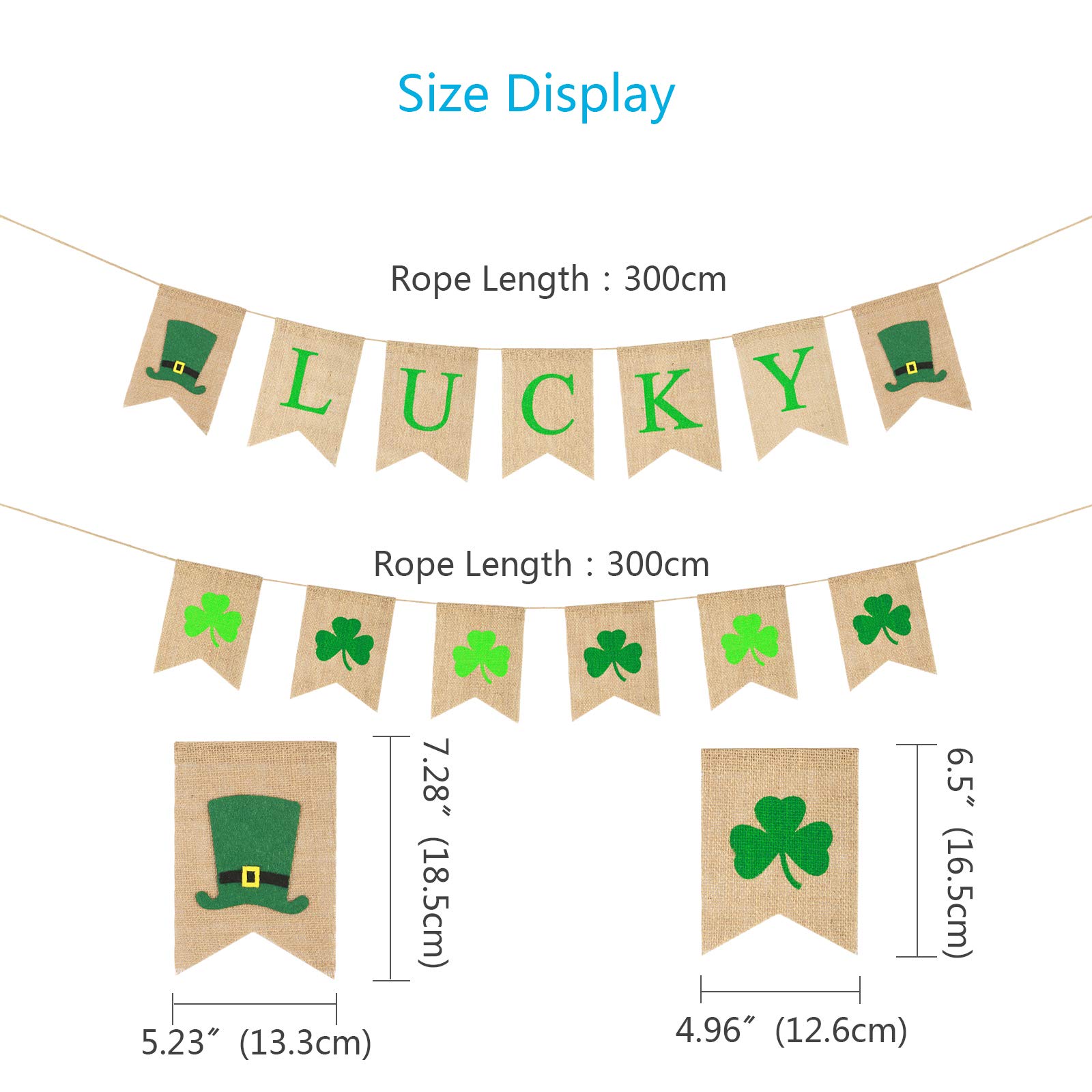 ZERHOK St. Patrick\'s Lucky Banner with Clover Garland Rustic Burlap Irish Shamrock Bunting Swallowtail Flag for St Patrick\'s Day Decoration