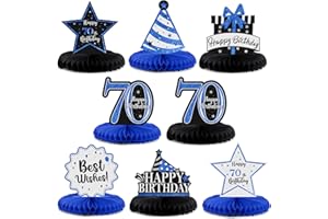 LASKYER Happy 70th Birthday Party Decorations, Glitter Shiny Honeycomb Table Centerpieces Seventy Years Old Birthday Party Photoprop Sign. - Blue Glitter
