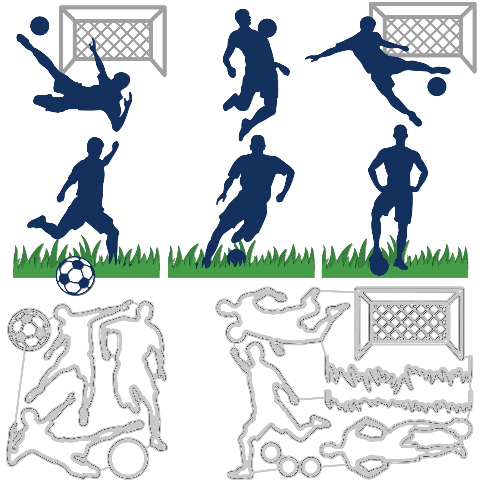 BENECREAT 2Pcs 2 Styles Football Pattern Carbon Steel Cutting Dies Stencils, Metal Embossing Stencil Cut Stencils for DIY Scrapbooking, Photo Album, Decorative Embossing Paper Card