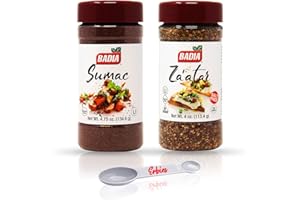 ERBIES Badia Sumac Spice & Za'atar Seasoning Bundle - Smoky Mediterranean Citrus Flavors - Sodium Free Sumac Seasoning and Za'atar Spice Blends - With Measuring Spoon
