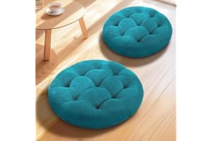 Millsilo 22 inch Floor Pillow Set of 2, Round Large Floor Pillows Seating for Adults & Kids, 4 Inch Thicken Tufted Meditation Cushion for Yoga Living Room Tatami Fireplace Outdoor Floor, Teal