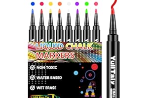 YullTaiy Chalk Markers - Fine Tip Wet Erase Markers, 8 Color Set for Chalkboard, Glass, Mirror