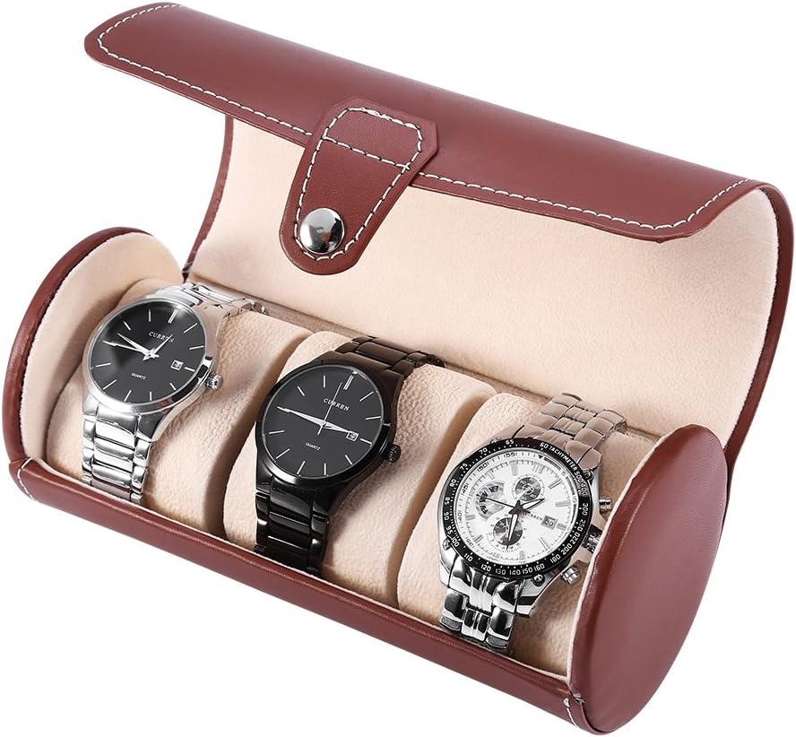 2Colors 3 Grids Cylinder Watch Roll Holder Wristwatch Display Case - Jewelry Gift Storage Box(02)