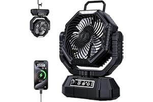 AJVV Campin Fan Dual Motor Rotation High Wind Black | Portable Fans Rechargeable with LED Light, 20000mAh, Remote Control, 13 Speeds for Indoor, Outdoor, Home, Tent, Fishing, Camping