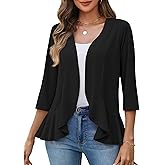 Zeagoo Women's 2026 Summer 3/4 Sleeve Lightweight Cardigans Sweaters Open Front Draped Ruffles Kimono Coverups
