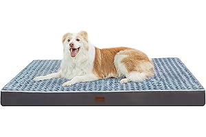 YIZHUOPET Dog Bed Mats for Large Big Dog - Orthopedic Dog Pet Durable Crate Bed Mattress of Thick Egg Foam Crate, Rose Plush Washable Cover, Waterproof Lining and Non-Slip Bottom(L(36''x27''x3''), Grey Side)