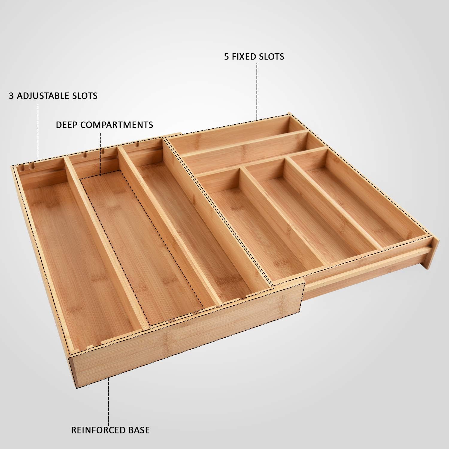 ZESPROKA Bamboo Expandable Kitchen Drawer Organizer for Utensils, Silverware, Flatware, Spoons, Fork & Knives–Adjustable Cutlery Tray Divider for Storage & Organization –8 Compartments: Home Improvement