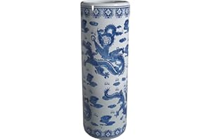 Red Lantern 24" Dragon Blue & White Porcelain Umbrella Stand for Indoor/Outdoor Use in Garden Entryway Living Room Boho Eclectic Modern Contemporary Classic Traditional Style Decor