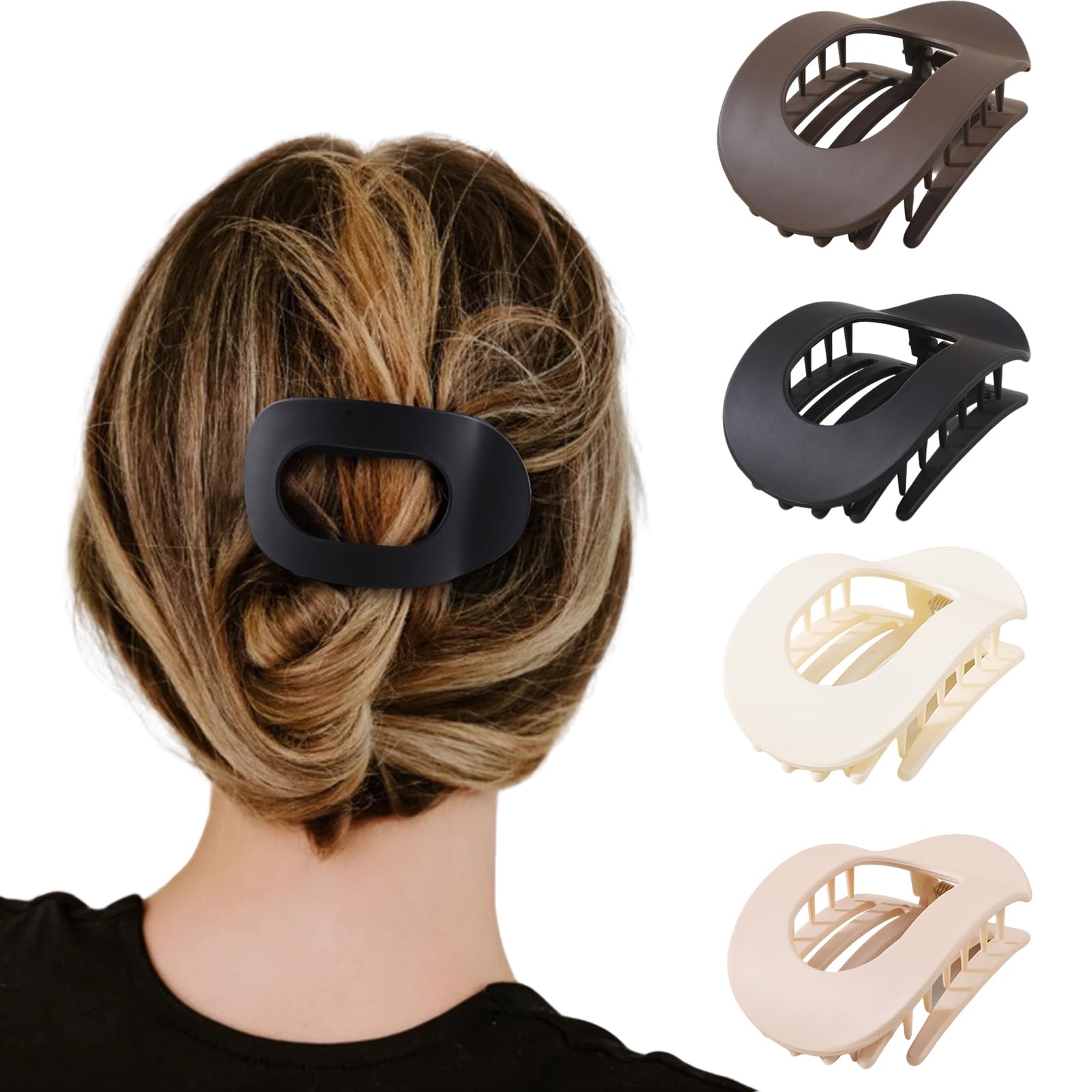 Photo 1 of Flat Hair Clips for Women,Ergonomic Curved Hair Claw Clips for Thick Thin Curly Hair,Non Slip Grip Hair Claw Clips for Girls Pack of 4