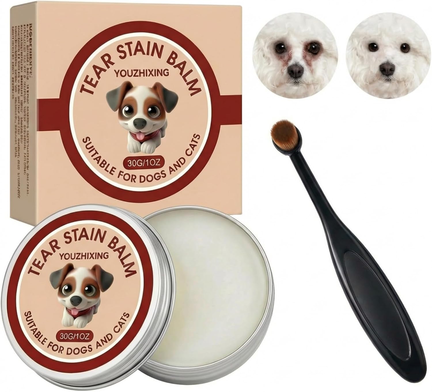 YOUZHIXING Pet Facial Grooming Kit for Dogs & Cats – Natural Fur Balm & Grooming Tools – Gentle Grooming Set for Maltese, Shih Tzu, Poodles & Cats (black, 2in1)