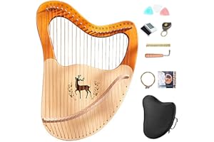 MILLOO Lyre Harp 21/24/27/32 Metal Strings Mahogany Acoustic Harp with Extra Strings Picks Tuning Lever Black Gig Bag Beginner's Manual for Lyre Children Adult Gifts (24 Strings)
