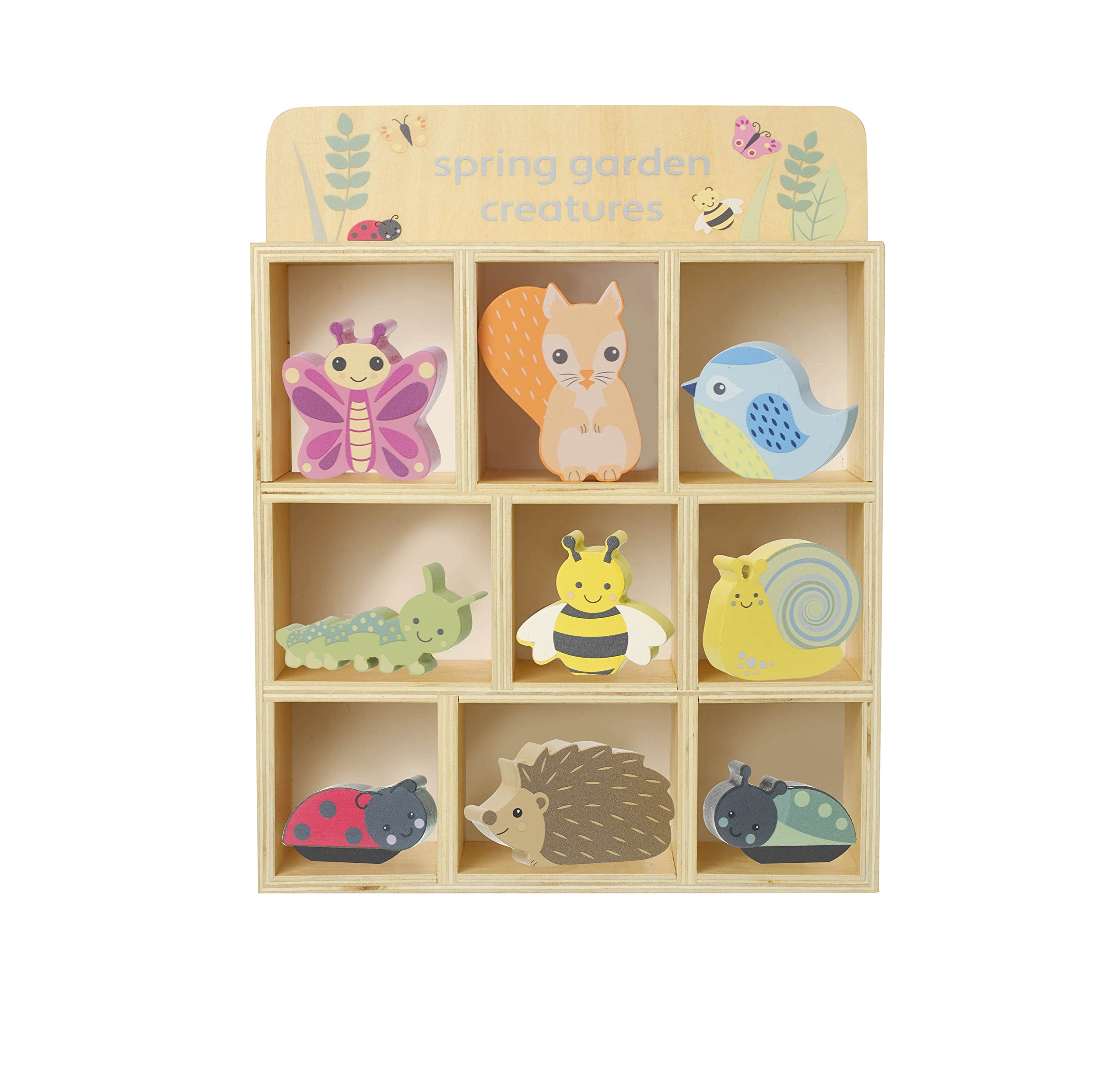 Orange Tree Toys Spring Garden Creatures & Display Shelf - Wooden Animal Playtive Toy - Educational Small World for 1 Year Old, Toddler - Early Development & Activity
