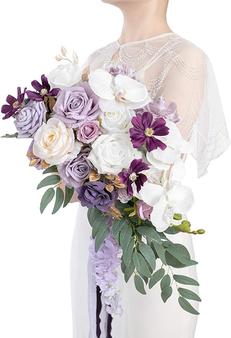 Amazon Com Ling S Moment Lavender Mauve 11 Inch Artificial Flowers Wedding Bouquets For Bride Cascade Bouquet Bridal Bouquet For Wedding Ceremony Anniversary Bridal Shower And French Rustic Wedding Arch Flower Kitchen Dining