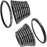 Filter Ring Adapter, K&F Concept 18pcs Camera Lens Filter Metal Stepping Rings kit (Includes 9pcs Step Up Ring Set + 9pcs Step Down Ring Set) Black