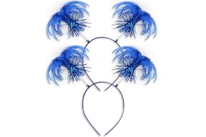 Sunshane 2 Pack Blue Ponytail Headband Feathers Head Bopper Party Accessory for Costume Party School Festivals