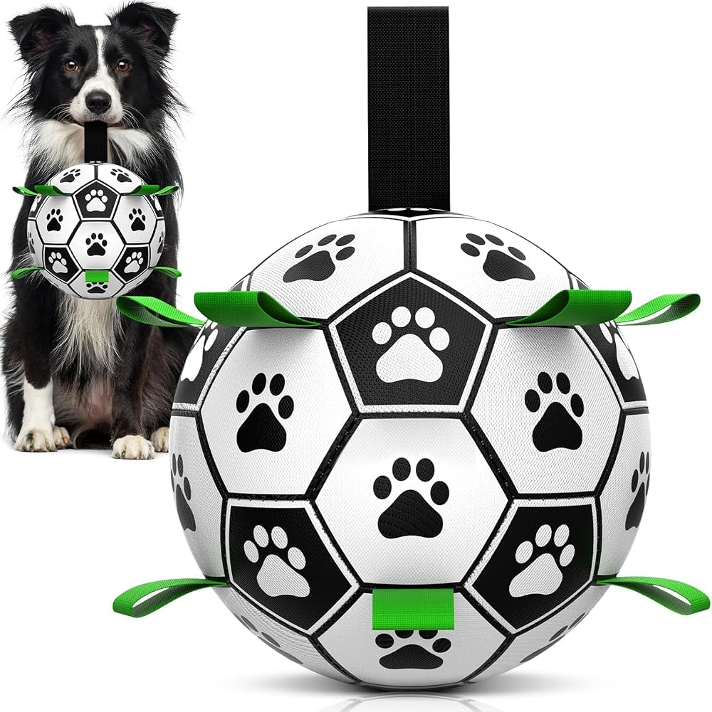 HETOO Dog Football Toy 6 Inch Interac tive Ball with Webbing Durable PU