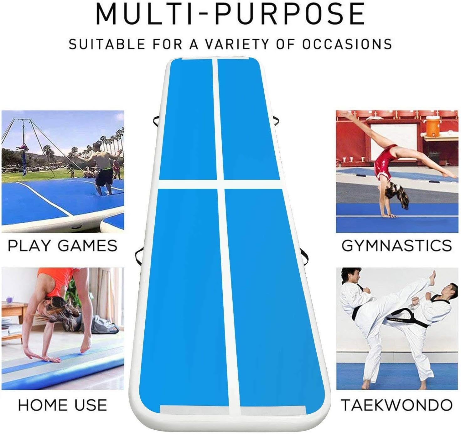 FBSPORT 13ft/16ft/20ft/23ft/26ft Inflatable Gymnastics Air Track Tumbling Mat 4/8 inches Thickness Airtrack Mats for Home Use/Training/Cheerleading/Yoga/Water with Pump : Sports & Outdoors